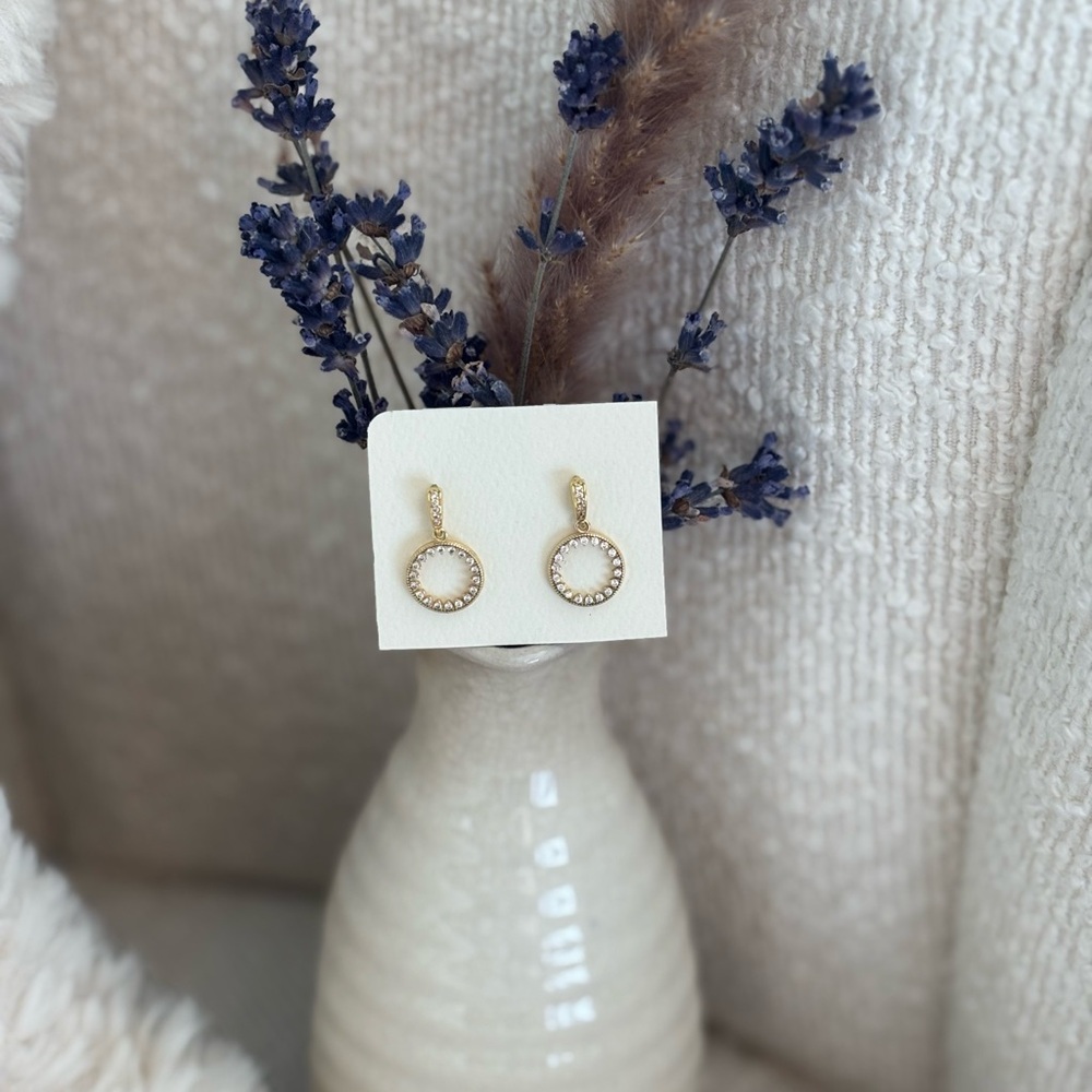 Sparkly 925 Gold Plated Circle Earrings
